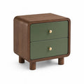 Table de chevet rectangulaire en MDF plaqué noyer à 2 tiroirs, brun noyer et vert olive, 50 × 40 × 55 cm