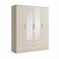 Armoire en MDF et panneaux de particules beige clair, 4 portes, 2 miroirs et 2 tiroirs, 180 × 52 × 200 cm
