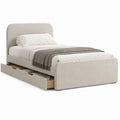 Lit simple rembourré beige clair avec 2 tiroirs et sommier à lattes, couchage 90 × 190 cm