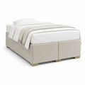 Sommier tapissier 2 places 160 × 200 cm en tissu beige, 2 modules avec pieds en bois