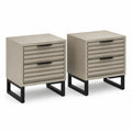 Lot de 2 tables de chevet en bois et acier avec 2 tiroirs, chêne gris et noir, 45 × 40 × 60 cm chacune