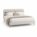 Lit double rembourré en tissu beige 160 x 200 cm avec tête de lit et sommier à lattes