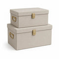 Lot de 2 malles de rangement rectangulaires en MDF revêtu de polyester beige, 45 × 35 × 30 cm et 35 × 25 × 22 cm
