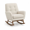 Fauteuil à bascule rembourré en polyester beige avec piètement en bois marron, 75 × 90 × 100 cm