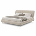 Lit double rembourré beige et doré 160 × 200 cm en tissu avec tête de lit à surpiqûres verticales