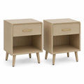 Lot de 2 tables de chevet rectangulaires en MDF plaqué chêne clair avec tiroir et niche, 40 × 35 × 60 cm