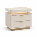 Table de chevet rectangulaire en MDF avec 2 tiroirs et éclairage LED, blanc cassé et doré, 55 x 40 x 55 cm