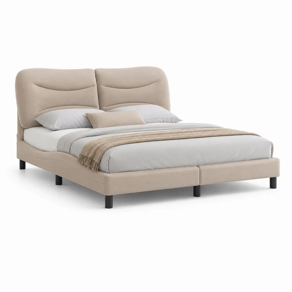 Cadre de lit double rembourré beige et noir 160 x 200 cm en polyester avec tête de lit