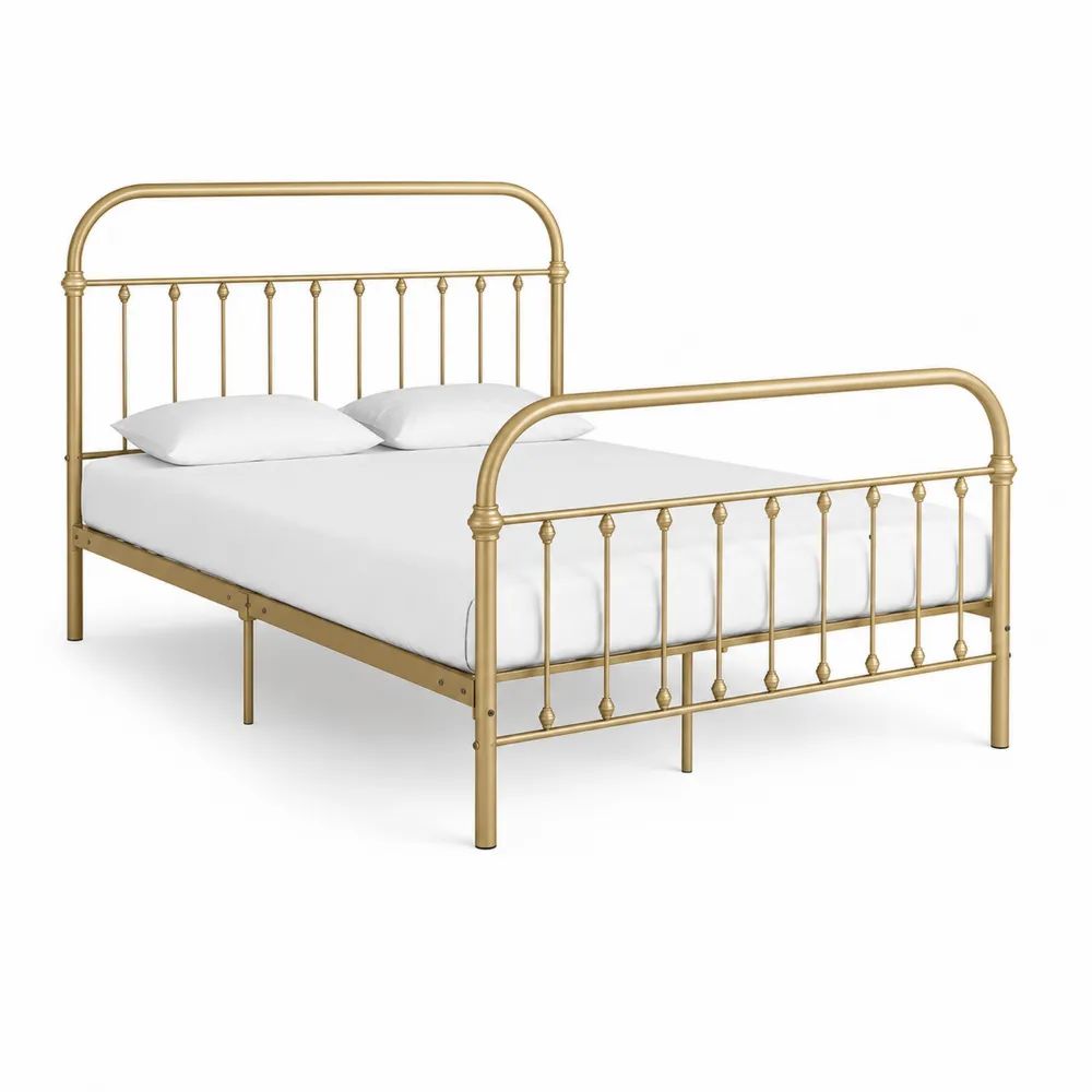 Lit double en acier doré 166 × 208 × 112 cm pour matelas 160 × 200 cm