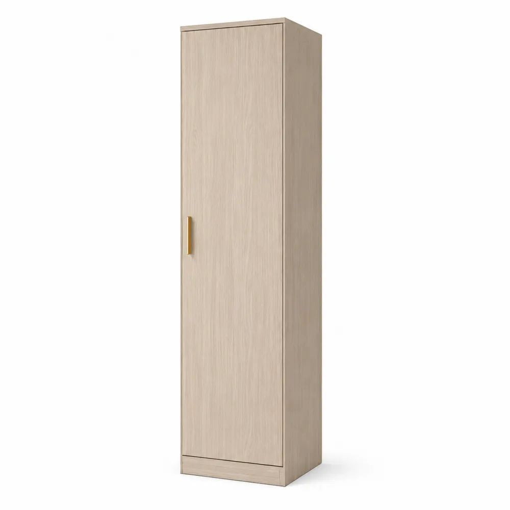 Armoire de rangement rectangulaire à 1 porte en panneaux de particules mélaminés, chêne clair et laiton, 40 × 50 × 180 cm