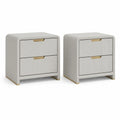 Lot de 2 tables de chevet en MDF avec 2 tiroirs, blanc cassé et doré, 45 × 40 × 55 cm